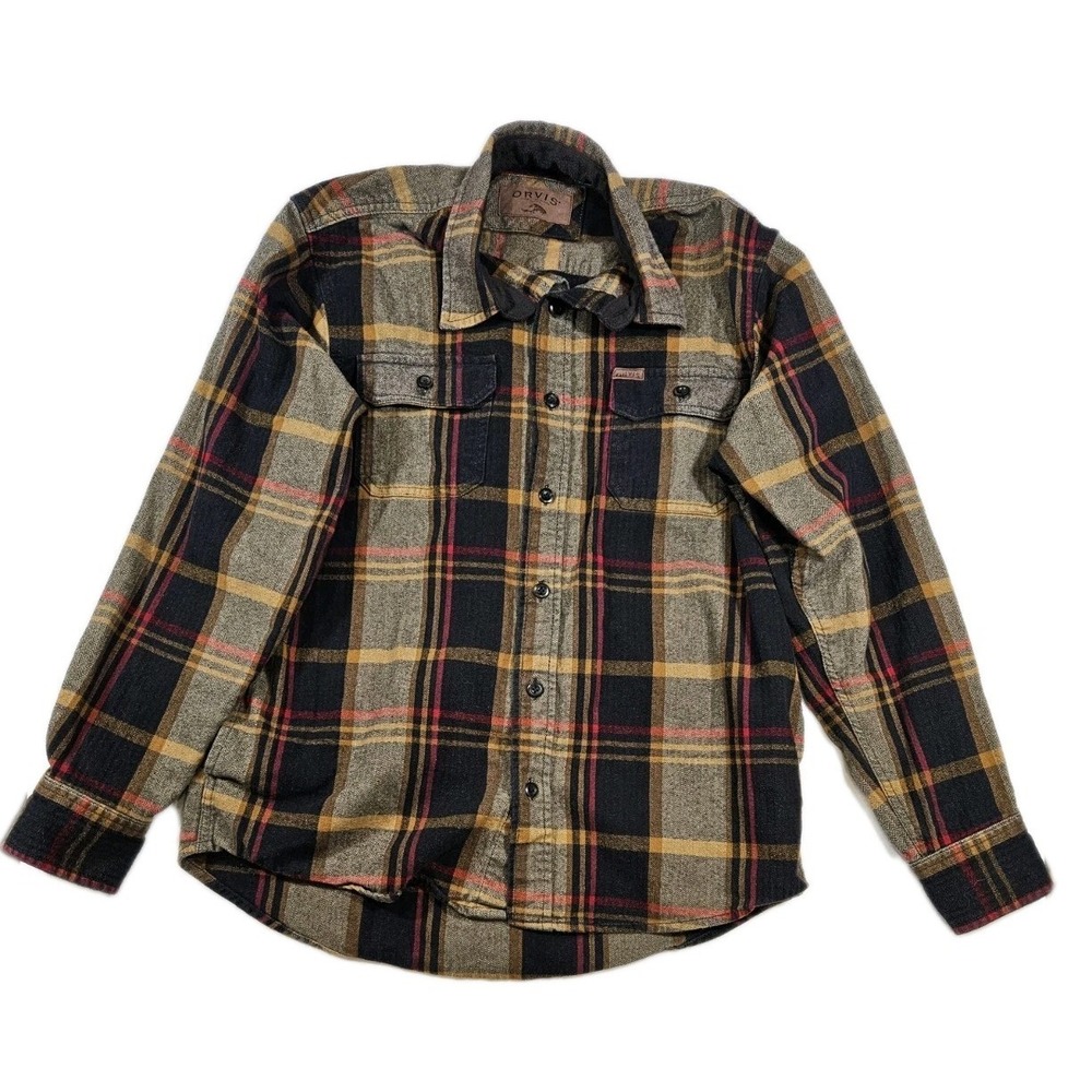 Orvis Shirt Jacket Mens M Blue Heavy Flannel Plaid Shacket Pockets Outdoor
